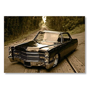 Orman Demiryolunda Siyah Cadillac  Mdf Ahşap Tablo 25x35 cm