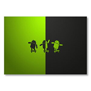 Yeşil Siyah Zemin Kaykaylı Androidler  Mdf Ahşap Tablo 50x70 cm