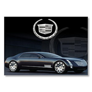 Siyah Süper Lüx Cadillac Ve Logo  Mdf Ahşap Tablo 35x50 cm