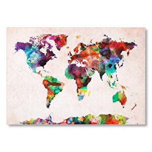 Dünya Haritası Suluboya Mozaik  Mdf Ahşap Tablo 25x35 cm