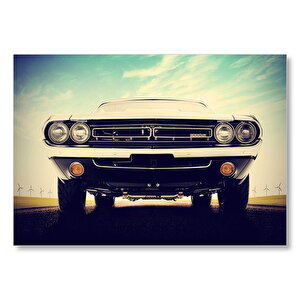 Beyaz Dodge Ve Rüzgar Değirmenleri  Mdf Ahşap Tablo 50x70 cm