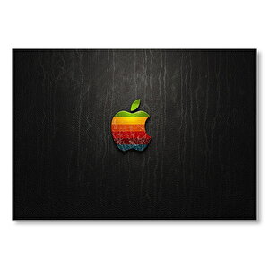 Siyah Deri Zeminde Renkli Apple Logo  Mdf Ahşap Tablo 25x35 cm