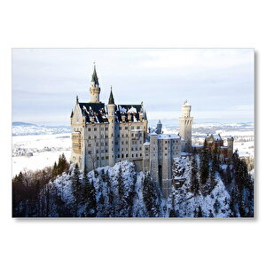Neuschwanstein Şatosu Ve Karlı Ufuklar  Mdf Ahşap Tablo 35x50 cm