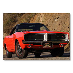 Kırmızı Dodge Charger Rt Ön Görünüş  Mdf Ahşap Tablo 35x50 cm