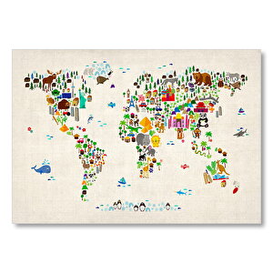 Dünya Haritası Ülkeler Ve Simgeleri  Mdf Ahşap Tablo 35x50 cm