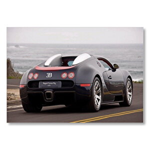 Siyah Bugatti Veyron Ve Deniz  Mdf Ahşap Tablo 50x70 cm