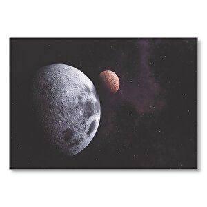 Ay Ve Etrafındaki Küçük Gezegen  Mdf Ahşap Tablo 50x70 cm