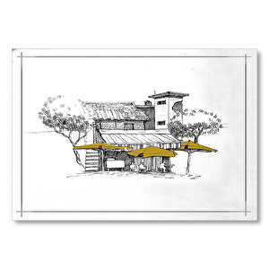 Eski Dükkan Ve Güneşlikler Çizim  Mdf Ahşap Tablo 35x50 cm