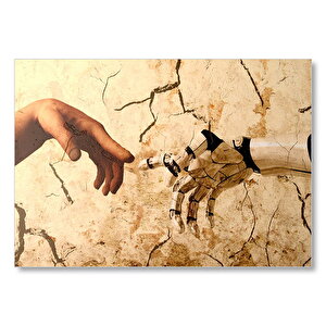 Tanrı'nın Eli Ve Robot Eli Revizyon  Mdf Ahşap Tablo 35x50 cm