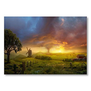 Günbatımı Yeldeğirmeni Ve Hortum  Mdf Ahşap Tablo 50x70 cm