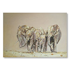 Fil Sürüsü Ve Tozlu Topraklar  Mdf Ahşap Tablo 50x70 cm