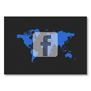 Siyah Zemin Dünya Haritası Ve Facebook Amblemi  Mdf Ahşap Tablo