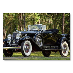Siyah Cadillac Cabrio Antika Araba  Mdf Ahşap Tablo