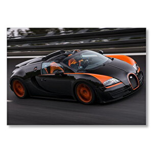 Otobanda Siyah Turuncu Bugatti  Mdf Ahşap Tablo 50x70 cm