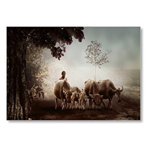 Çoban Ve Küçük Sürüsü  Mdf Ahşap Tablo 25x35 cm
