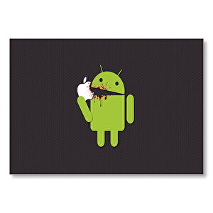 Siyah Doku Zemin Android Elmayı Isırır  Mdf Ahşap Tablo 50x70 cm