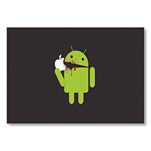 Siyah Doku Zemin Android Elmayı Isırır  Mdf Ahşap Tablo