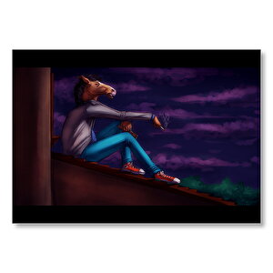 Çatıda Sigara İçen Bojack Horseman  Mdf Ahşap Tablo 50x70 cm
