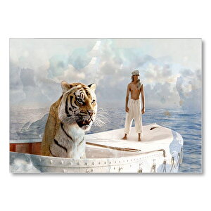 Pi'nin Yaşamı Sandalda Kader Arkadaşları  Mdf Ahşap Tablo 35x50 cm