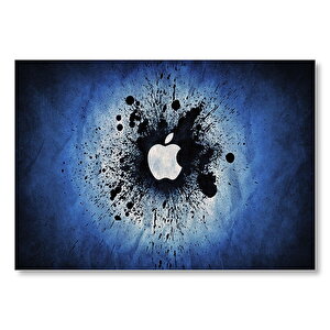 Mavi Zeminde Püskürtme Apple Logosu  Mdf Ahşap Tablo 25x35 cm