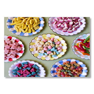 Tabaklarda Renkli Yumuşak Jöle Şekerler  Mdf Ahşap Tablo 25x35 cm