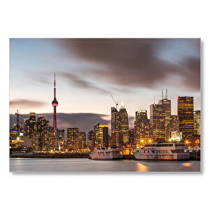 Kanada Cn Tower Ve Gökdelenler  Mdf Ahşap Tablo 35x50 cm