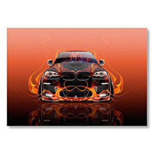 Bmw X6 Ve Kırmızı Alevler  Mdf Ahşap Tablo 35x50 cm