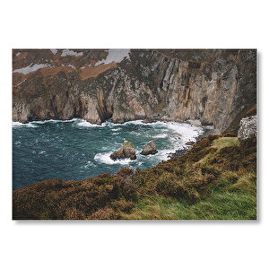 Hırçın Deniz Ve Koyun Sonunda Kayalıklar  Mdf Ahşap Tablo 35x50 cm