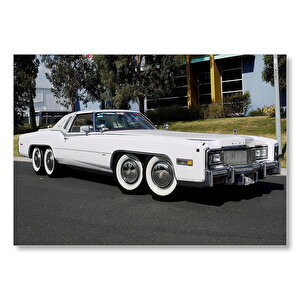 Beyaz Cadillac 8 Tekerlekli  Mdf Ahşap Tablo 25x35 cm