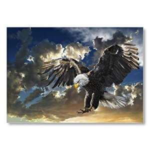 Bulutlu Gökler Ve Kartal Çizim  Mdf Ahşap Tablo 50x70 cm
