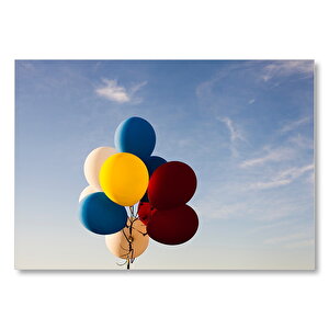 Kırmızı Sarı Mavi Beyaz Balonlar  Mdf Ahşap Tablo 25x35 cm