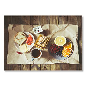 Tahta Masa Kahvaltı Waffle Meyve Tabağı Kahve  Mdf Ahşap Tablo 35x50 cm