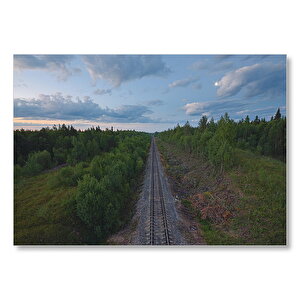 Tren Rayları Ve İki Yanda Orman  Mdf Ahşap Tablo 35x50 cm