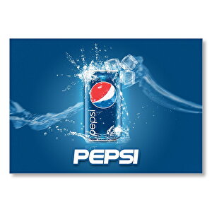 Pepsi Kutu Ve Buzlar Mavi Zemin  Mdf Ahşap Tablo 35x50 cm