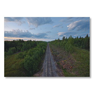 Tren Rayları Ve İki Yanda Orman  Mdf Ahşap Tablo 50x70 cm