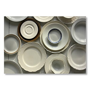 Krem Rengi Fincan Tabakları  Mdf Ahşap Tablo 35x50 cm