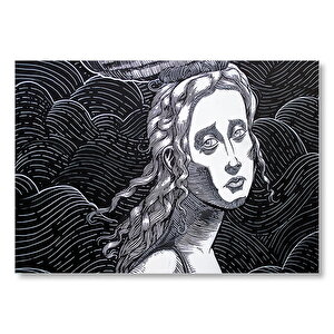 Siyah Beyaz Gravür Hüzünlü Bakışlı Kadın  Mdf Ahşap Tablo 35x50 cm