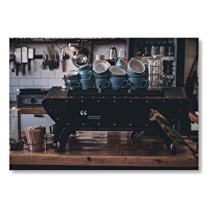 Cafe Espresso Makinesi Ve Fincanlar  Mdf Ahşap Tablo 25x35 cm