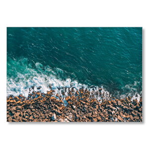 Kayalıklar Ve Berrak Yeşil Deniz  Mdf Ahşap Tablo 25x35 cm