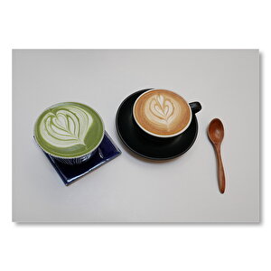 Yeşil Ve Sütlükahve Latte Köpükleri  Mdf Ahşap Tablo 35x50 cm