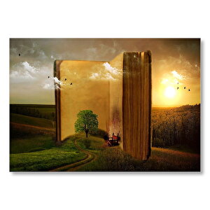 Açık Kitap Ve Tabiat İllüstrasyon  Mdf Ahşap Tablo 35x50 cm