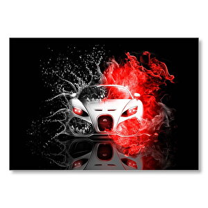 Bugatti Veyron Su Damlaları Ve Kırmızı Dumanlar  Mdf Ahşap Tablo 35x50 cm