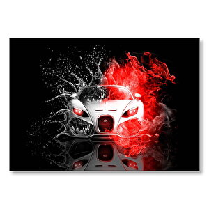 Bugatti Veyron Su Damlaları Ve Kırmızı Dumanlar  Mdf Ahşap Tablo 25x35 cm