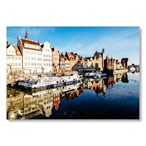 Kanalda Tekneler Ve Güneşli Tarihi Binalar  Mdf Ahşap Tablo 35x50 cm