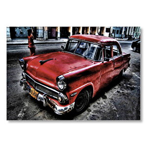Kırmızı Cadillac Klasik Hdr  Mdf Ahşap Tablo 25x35 cm
