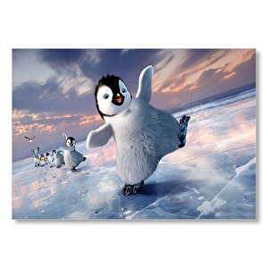 Buzda Dans Eden Yavru Penguenler  Mdf Ahşap Tablo 50x70 cm