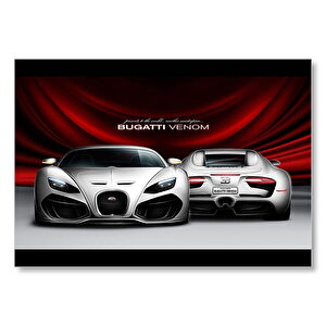 Gri Bugatti Venom Ön Ve Arka Görünüş  Mdf Ahşap Tablo 50x70 cm