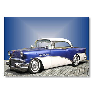 Mavi Beyaz Buick Kuyruklu Klasik  Mdf Ahşap Tablo 50x70 cm