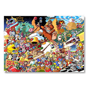 Nintendo Wii Tüm Karakterler Kompozisyon  Mdf Ahşap Tablo 50x70 cm