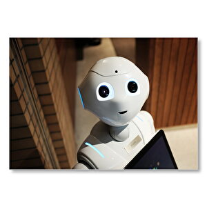 Sevimli Beyaz Robot  Mdf Ahşap Tablo 50x70 cm